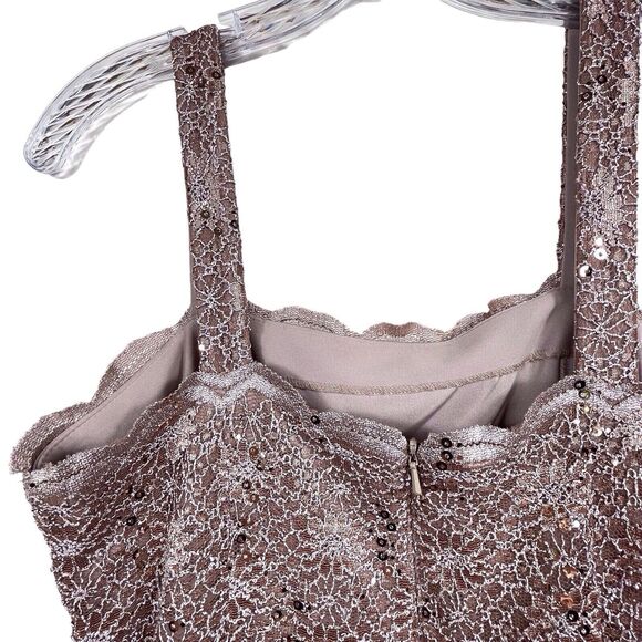 NWT Alex Evenings Formal Gown Size 6 Champagne Lace Sequin Bodice Long Dress - Picture 9 of 15